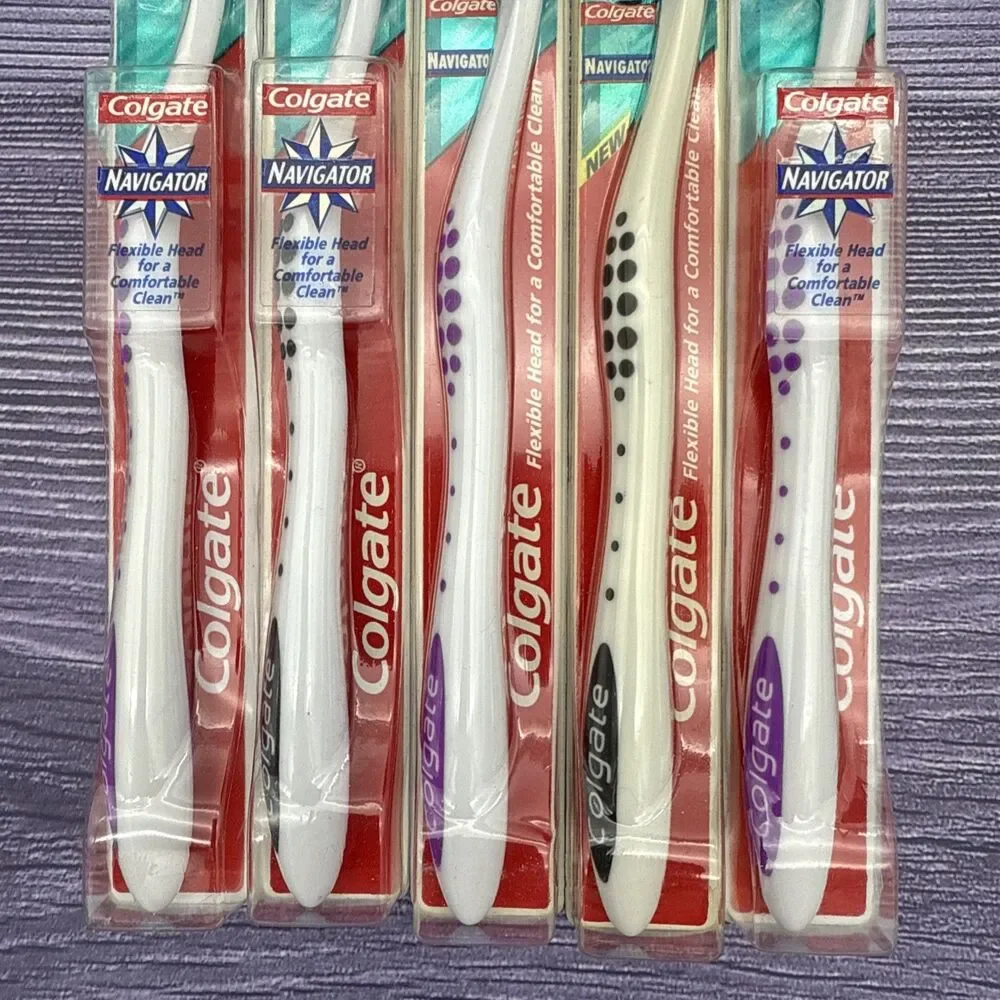 5 LOT VTG Colgate Navigator Cleaning Tip Flexible MEDIUM Toothbrush MEDIUM 80